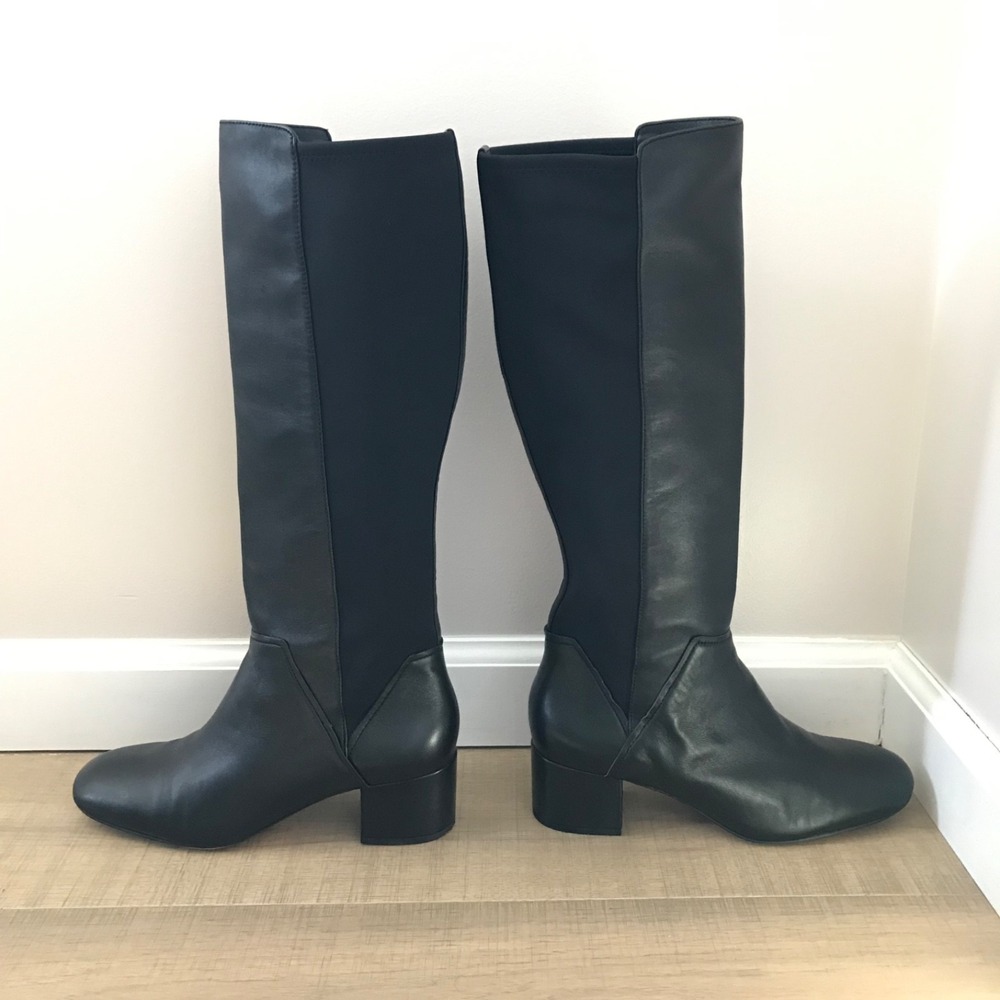 Donald Pliner Cayden Boots Leather Womens Size 9 Black Stretch Knee High Pull On - Picture 4 of 13